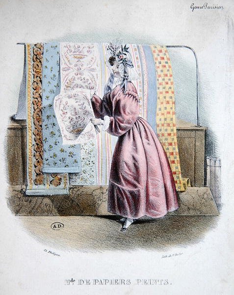 Tapetsælger, ca. 1840 (farvelitografi) af Charles (after) Philipon