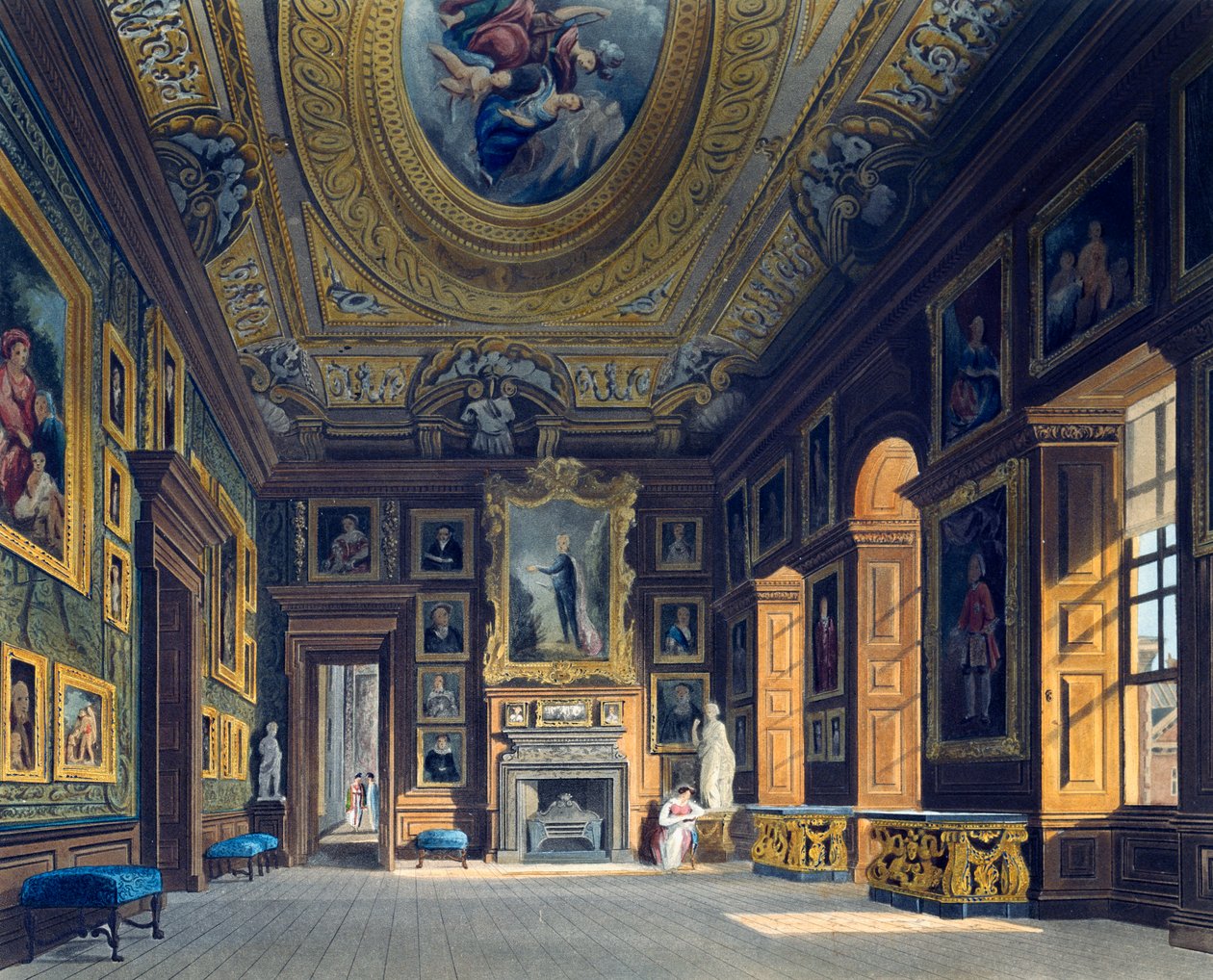 Dronning Carolines tegnestue, Indgravering af Thomas Sutherland (1785-1838), Baseret på design af Charles Wild (1781-1835), Fra The History of the Royal Residences af Charles (after) Wild