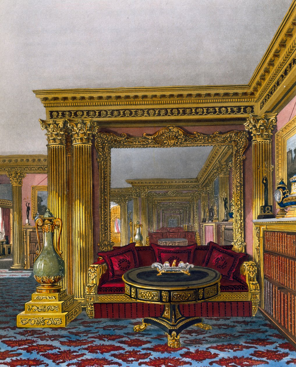 Gyldne tegnestue, gravering af William James Bennett (1787-1844), baseret på design af Charles Wild (1781-1835), fra The History of the Royal Residences af Charles (after) Wild