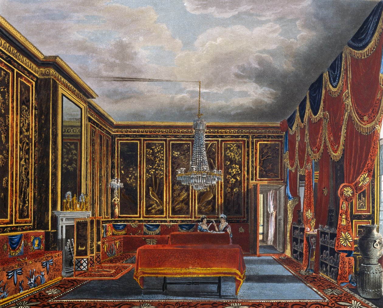Japansk værelse, gravering af Richard Reeve (født i 1780), baseret på design af Charles Wild (1781-1835), fra The History of the Royal Residences af Charles (after) Wild