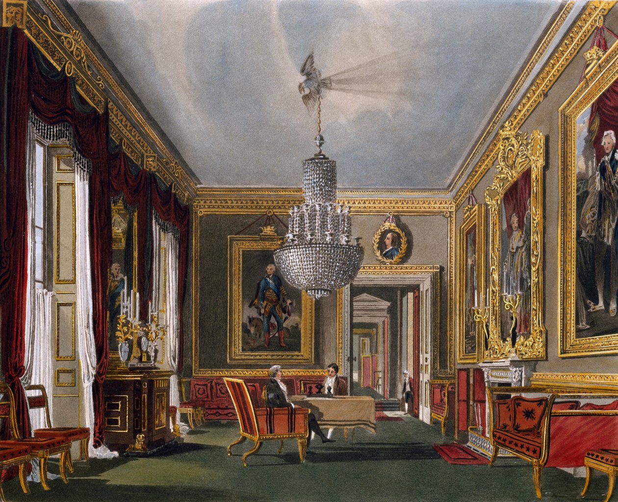 Vestlige forværelse, gravering af Richard Reeve (født i 1780), baseret på design af Charles Wild (1781-1835), fra The History of the Royal Residences af Charles (after) Wild