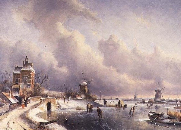 Et vinterlandskab af Charles (circle of) Leickert