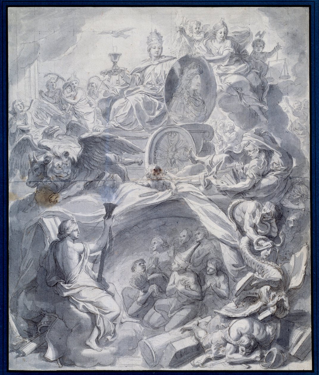 Allegori: "" The Victorious Church of Heresie or the Triumph of Religion"" Tegning af en gouache og vask af Charles Lebruns værksted (Le Brun) (1619-1690) 1600-tallets Paris, Musee du Louvre af Charles (studio of ) Le Brun