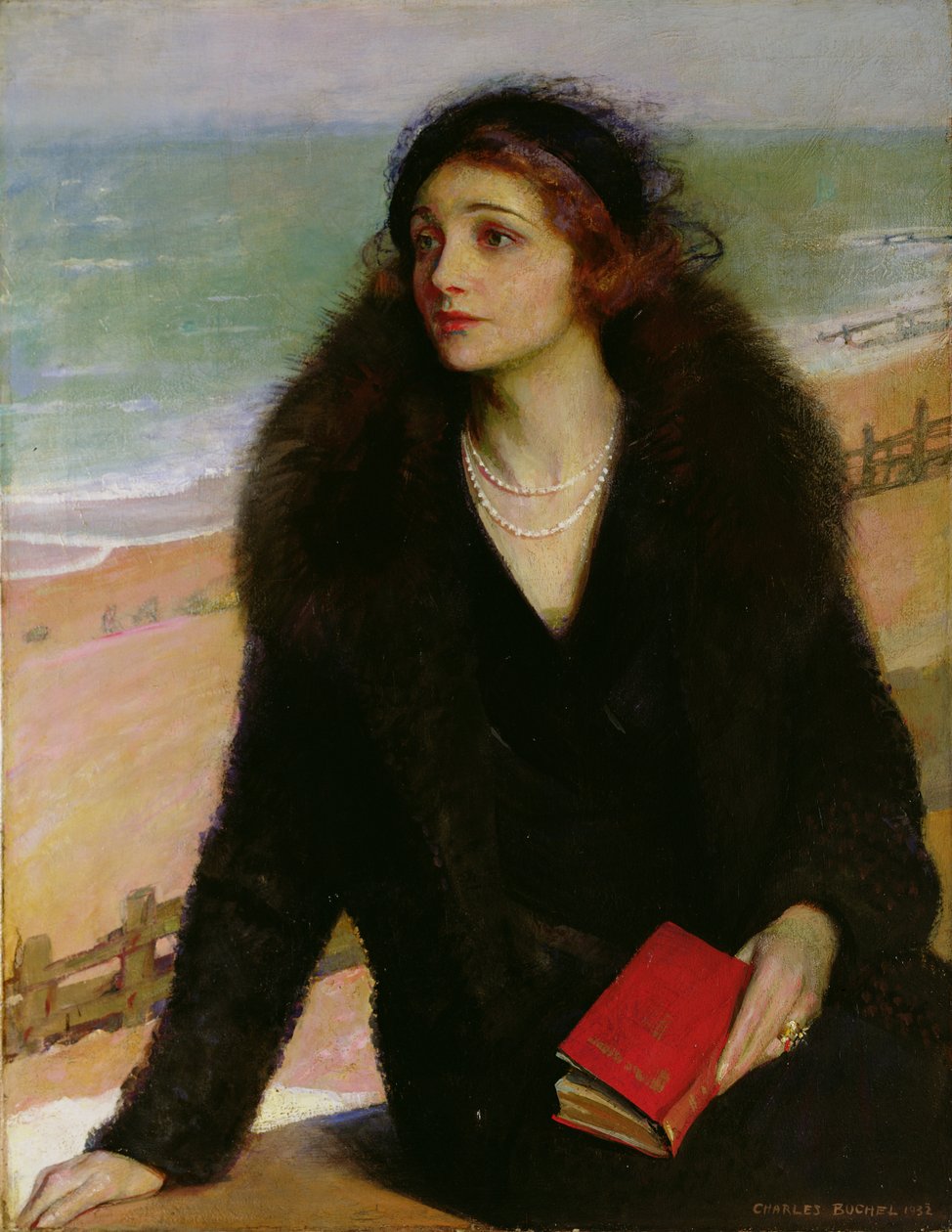 Portræt af Ursula Bloom (1892-1984) på promenaden ved Walton-on-the-Naze af Charles A. Buchel