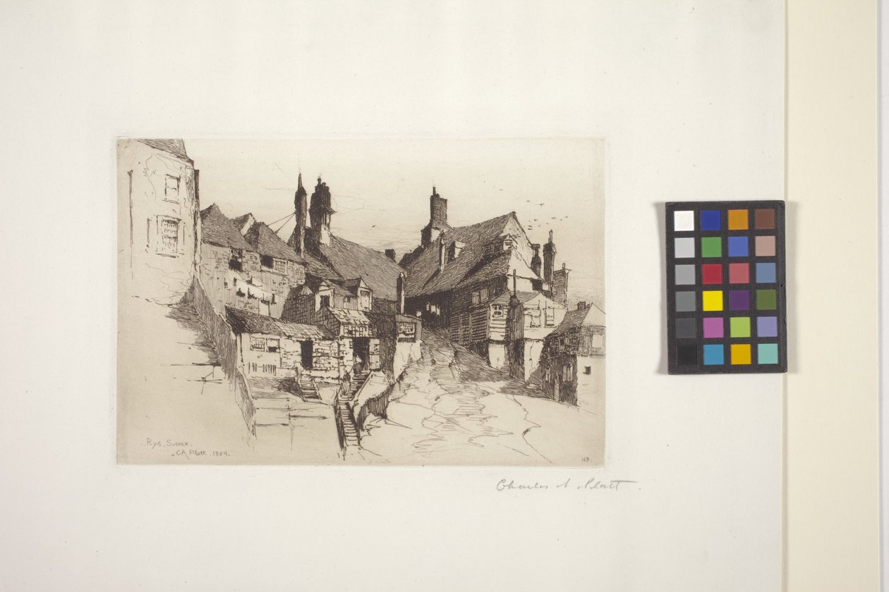 Rye, Sussex (ætsning på papir) af Charles Adams Platt