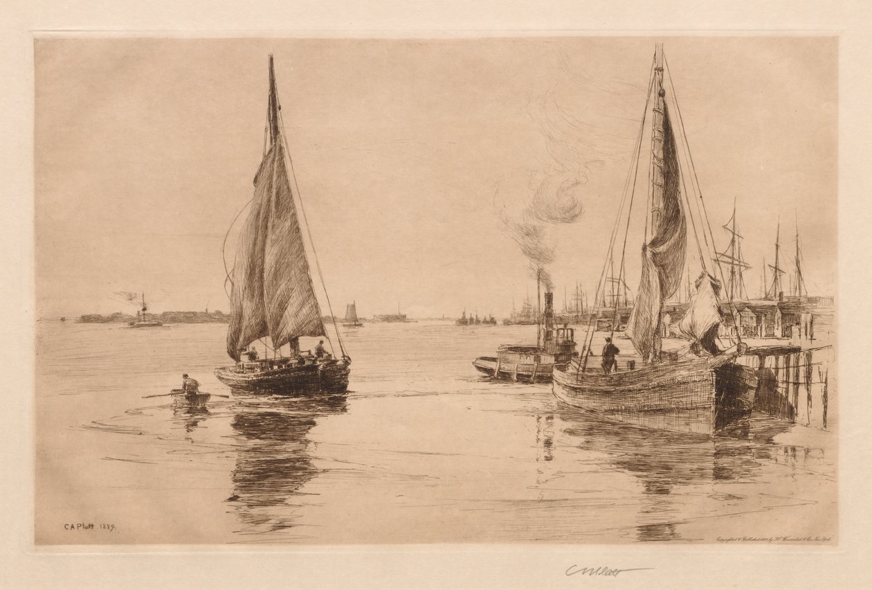 To Sloops på East River af Charles Adams Platt