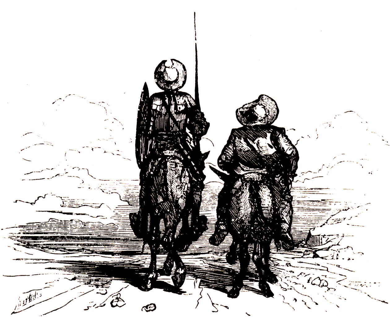 Don Quijote på sin hest, ved siden af Sancho på sit æsel af Charles Albert d