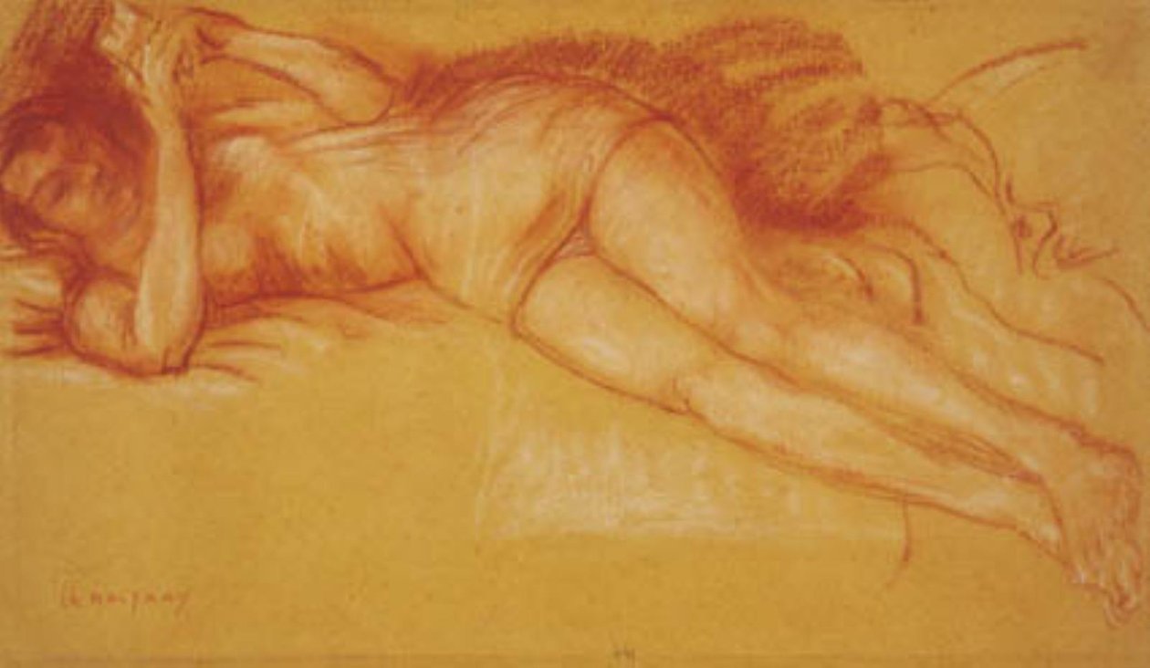 Kvinde, der læser i en seng af Charles Alexandre Malfray