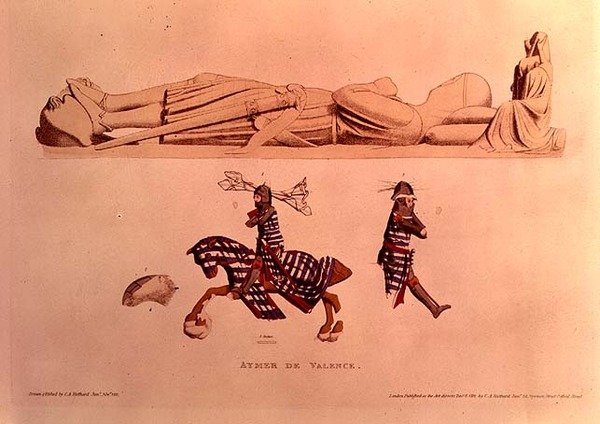 Gravbillede af ridderen Aymer De Valence, jarl af Pembroke (d.1324), pub. 1811 af Charles Alfred Stothard