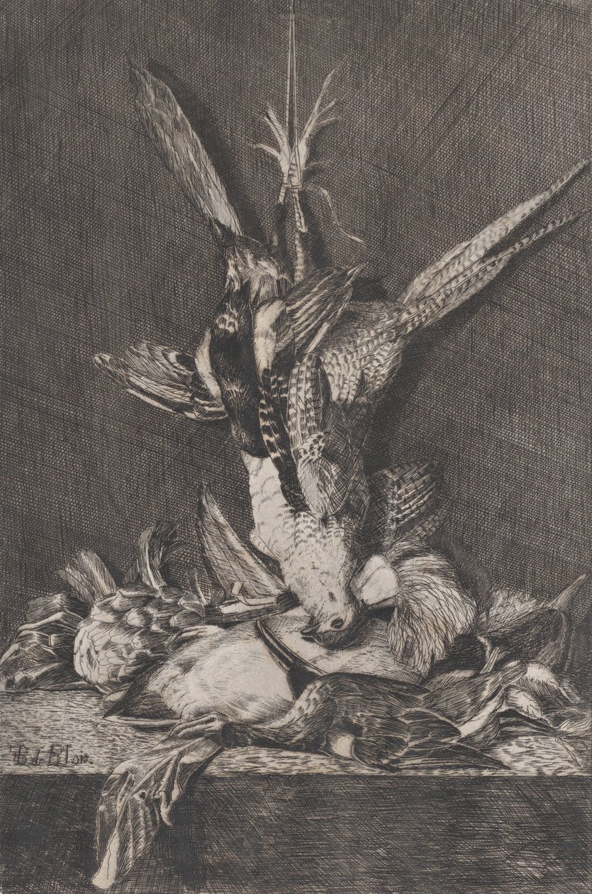 Jagttrofæ med fuglevildt og artiskok, 1850-1900. af Charles Alphonse Deblois