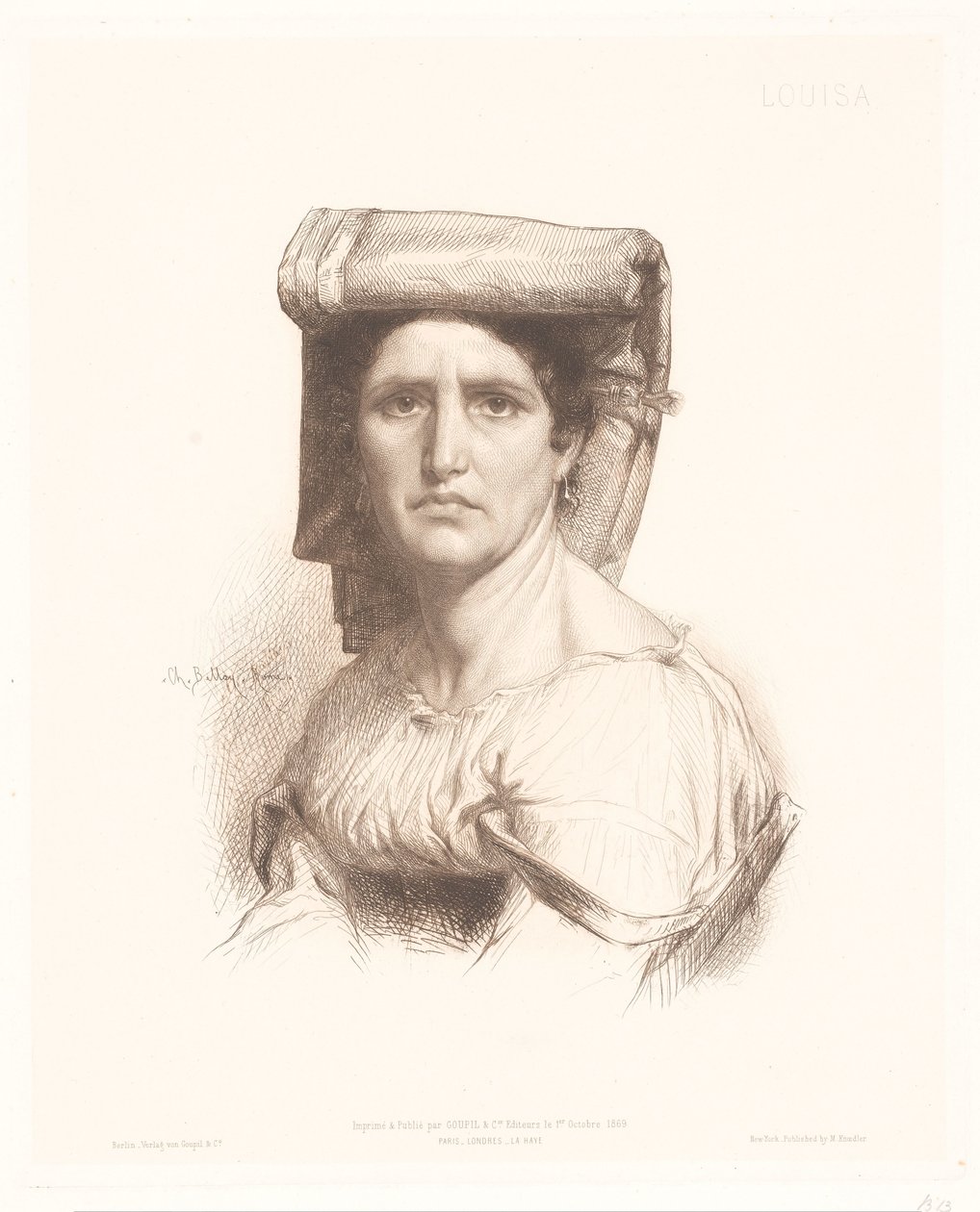 Portræt af en italiensk kvinde Louisa (titel på objekt) Portrætter af italienske kvinder (serietitel) af Charles Alphonse Paul Bellay