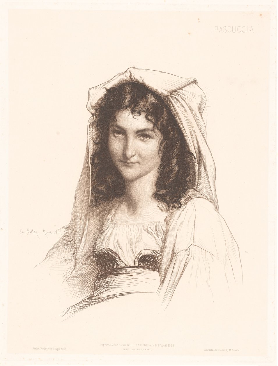 Portræt af en italiensk kvinde Pascuccia (titel på objekt) Portrætter af italienske kvinder (serietitel) af Charles Alphonse Paul Bellay