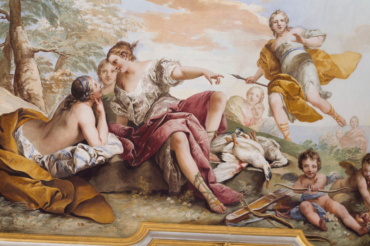 Resten af ​​Diana blandt nymferne, af Charles-Andre van Loo (1705-1765), fresco, hvælvet loft i soveværelset, Queen