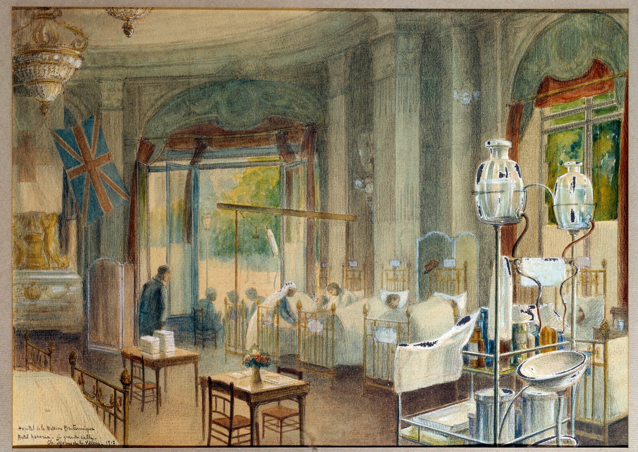 Udsigt til det store værelse på det britiske hospital på Hotel Astoria. Maleri af Charles Igunet De Villers (1881 - 1944) af Charles Andre Igounet de Villers