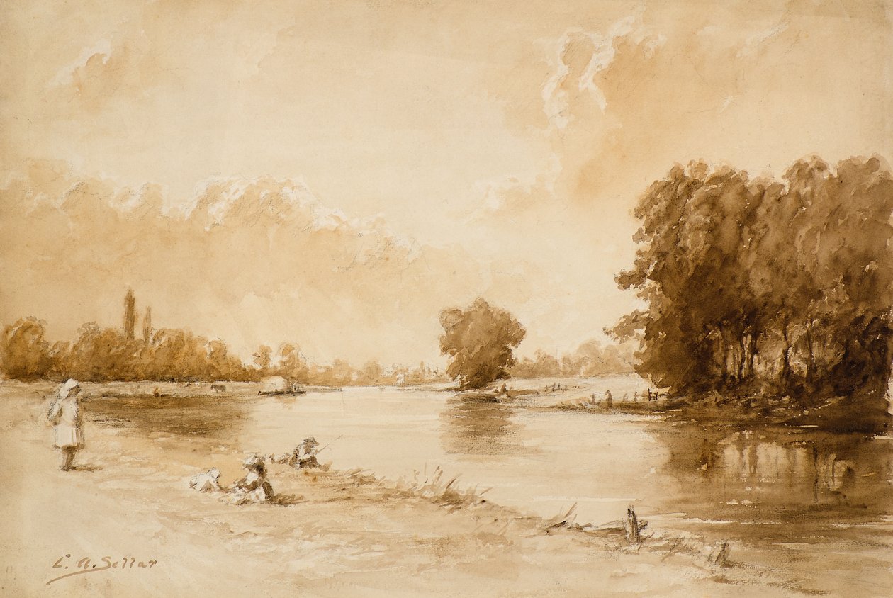 Themsen nær Kew (akvarel) af Charles Andrew Sellar