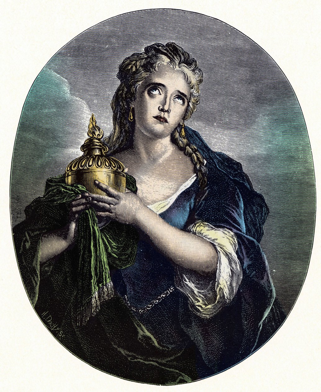 Adrienne Lecouvreur (1692-1730), fransk skuespillerinde i rollen som "" Cornelia "" i "Mort de Pompee" af Pierre Corneille. af Charles Antoine (after) Coypel