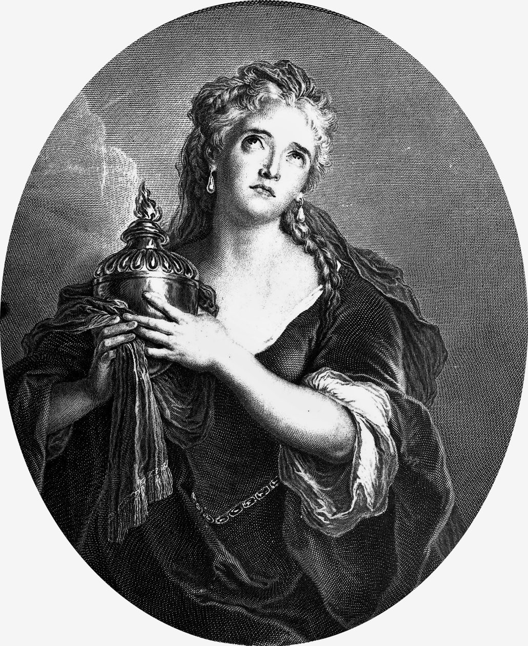 Adrienne Lecouvreur (1692-1730), fransk skuespillerinde i rollen som "" Cornelia "" i "Mort de Pompee" af Pierre Corneille. af Charles Antoine (after) Coypel