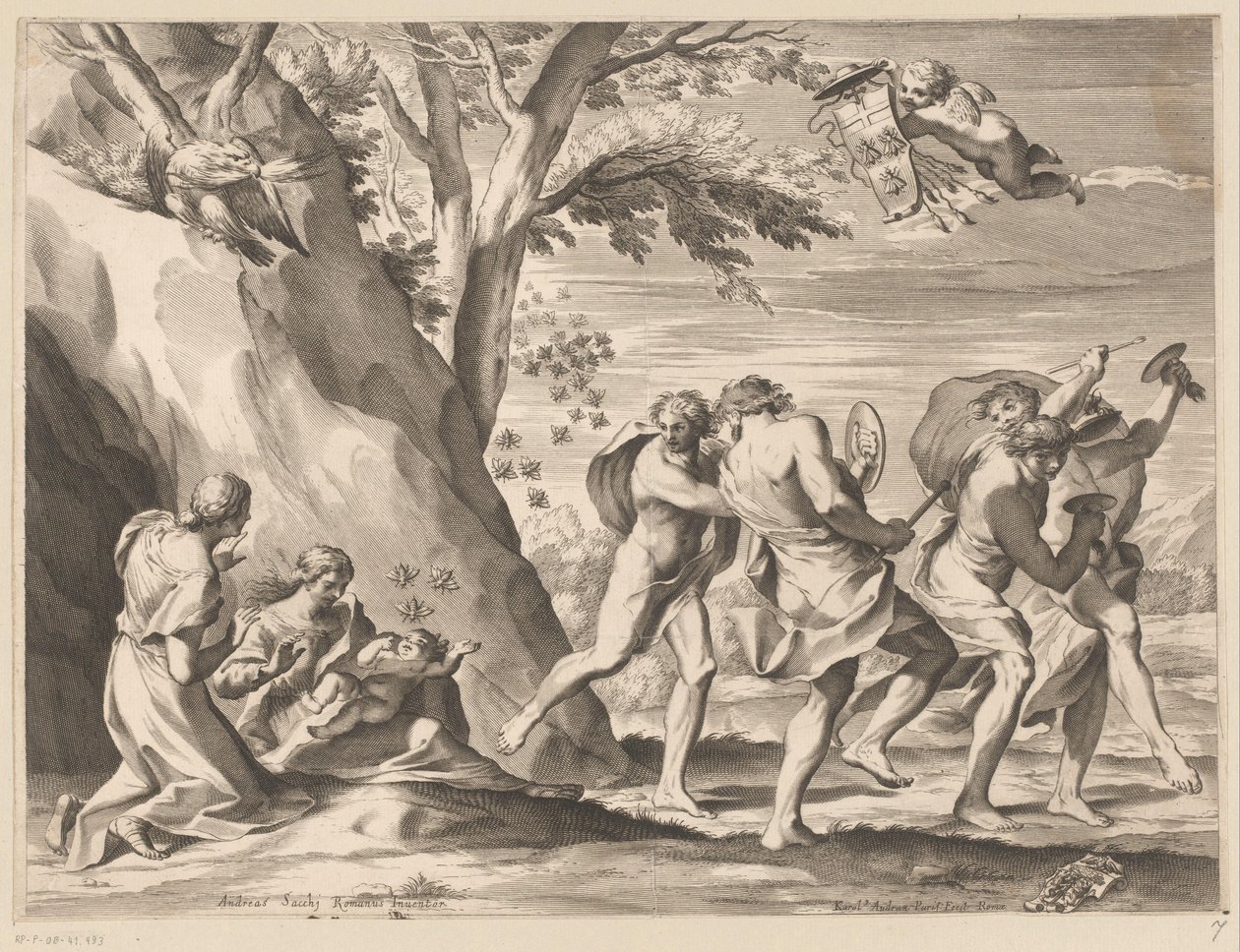 Uddannelse af Jupiter med Barberini-familiens våbenskjold af Charles Audran