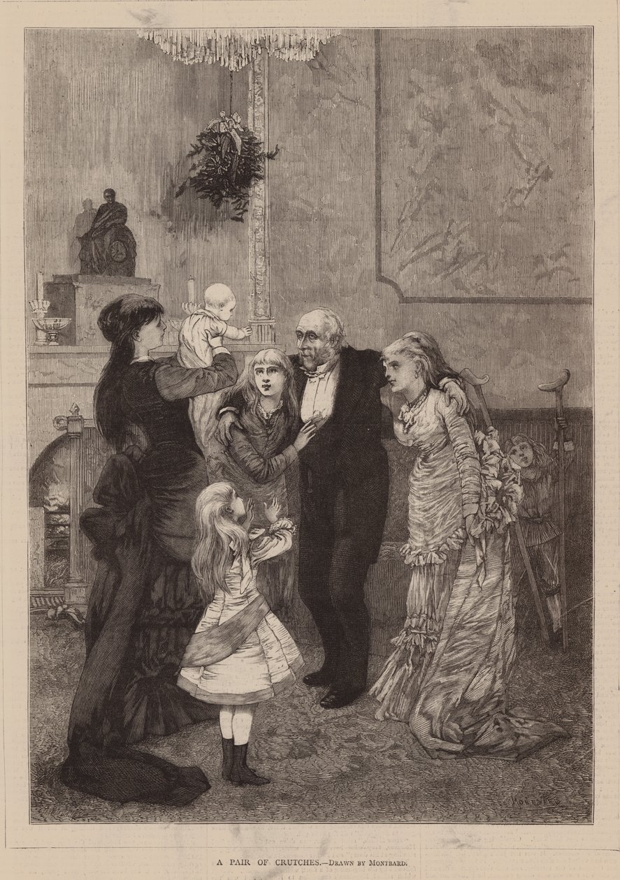 Et par krykker (gravering) af Charles Auguste (1841-1905) (after) Loye