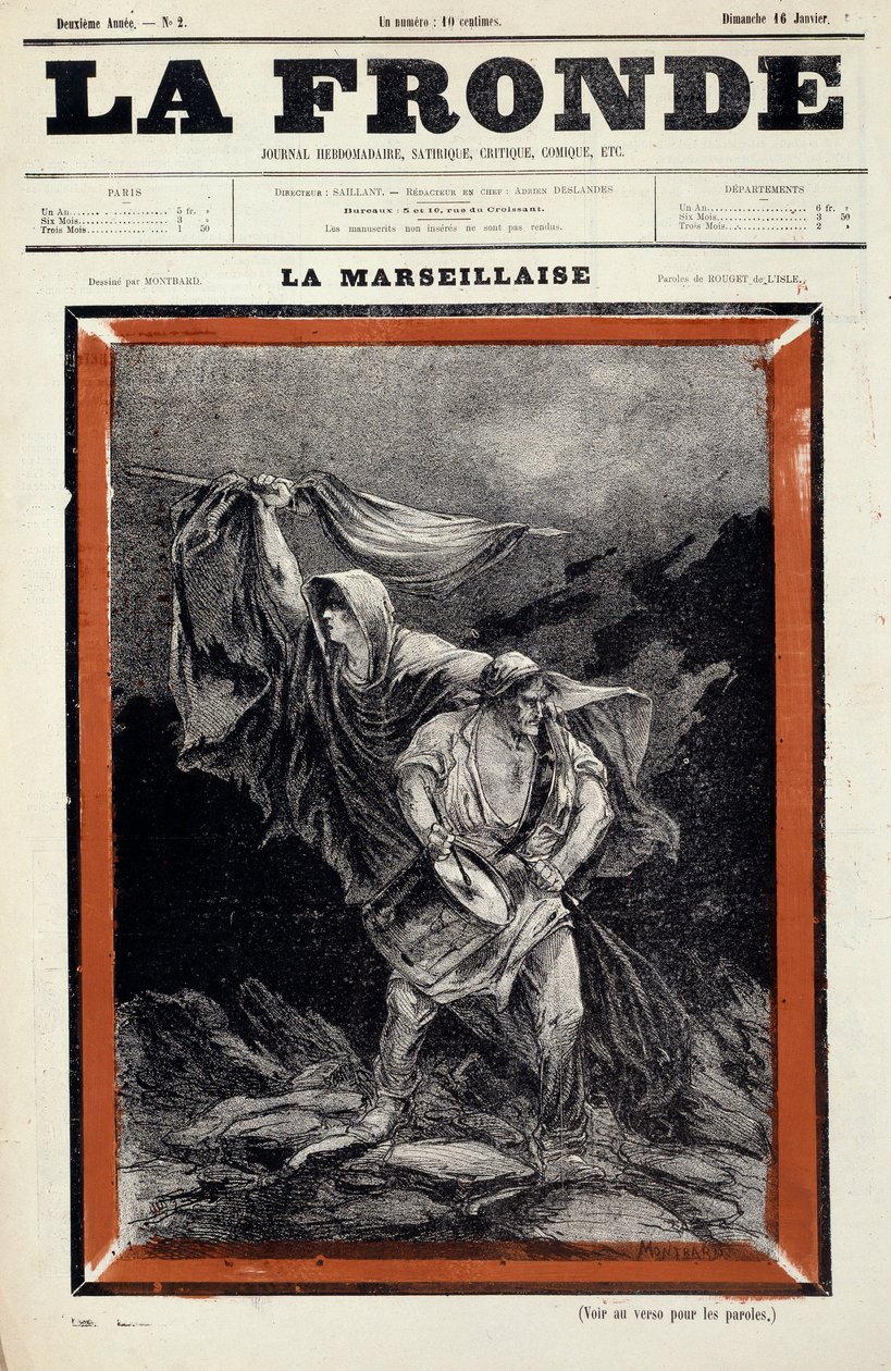 La marseillaise dessin optrådte i avisen la sling. Gravering af Charles Auguste Dit Montbard Loye (1841-1905) af Charles Auguste Loye