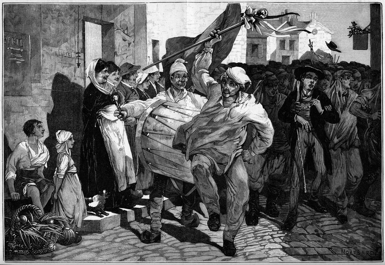 Militærtjeneste: lodtrækning i Bourgogne, værnepligtige nær Macon. Indgravering af Montbart i ""The Illustrous World"" nr. 1299 af 18. februar 1882. af Charles Auguste Loye