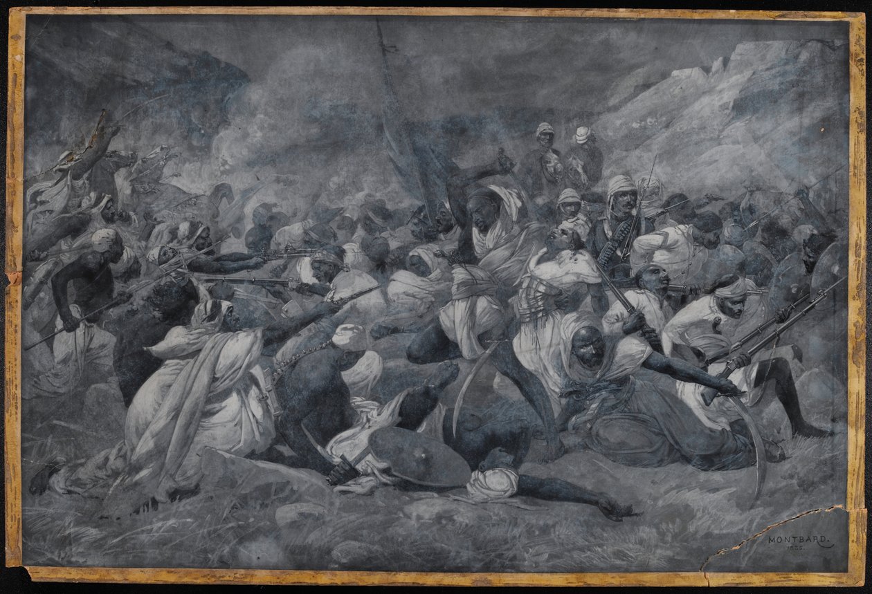 Den egyptiske hærs nederlag under Hicks Pasha af Mahdi Muhummad Ahmads styrker ved El Obeid, 5. november 1883 (akvarel en grisaille) af Charles Auguste Loye