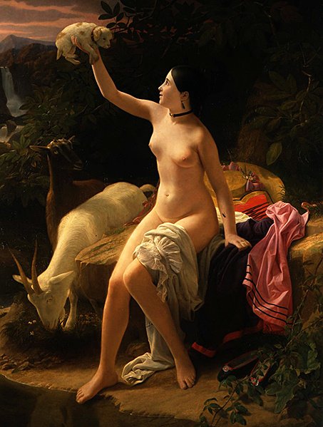 En pastoral idyl (olie på lærred) af Charles Auguste Steuben