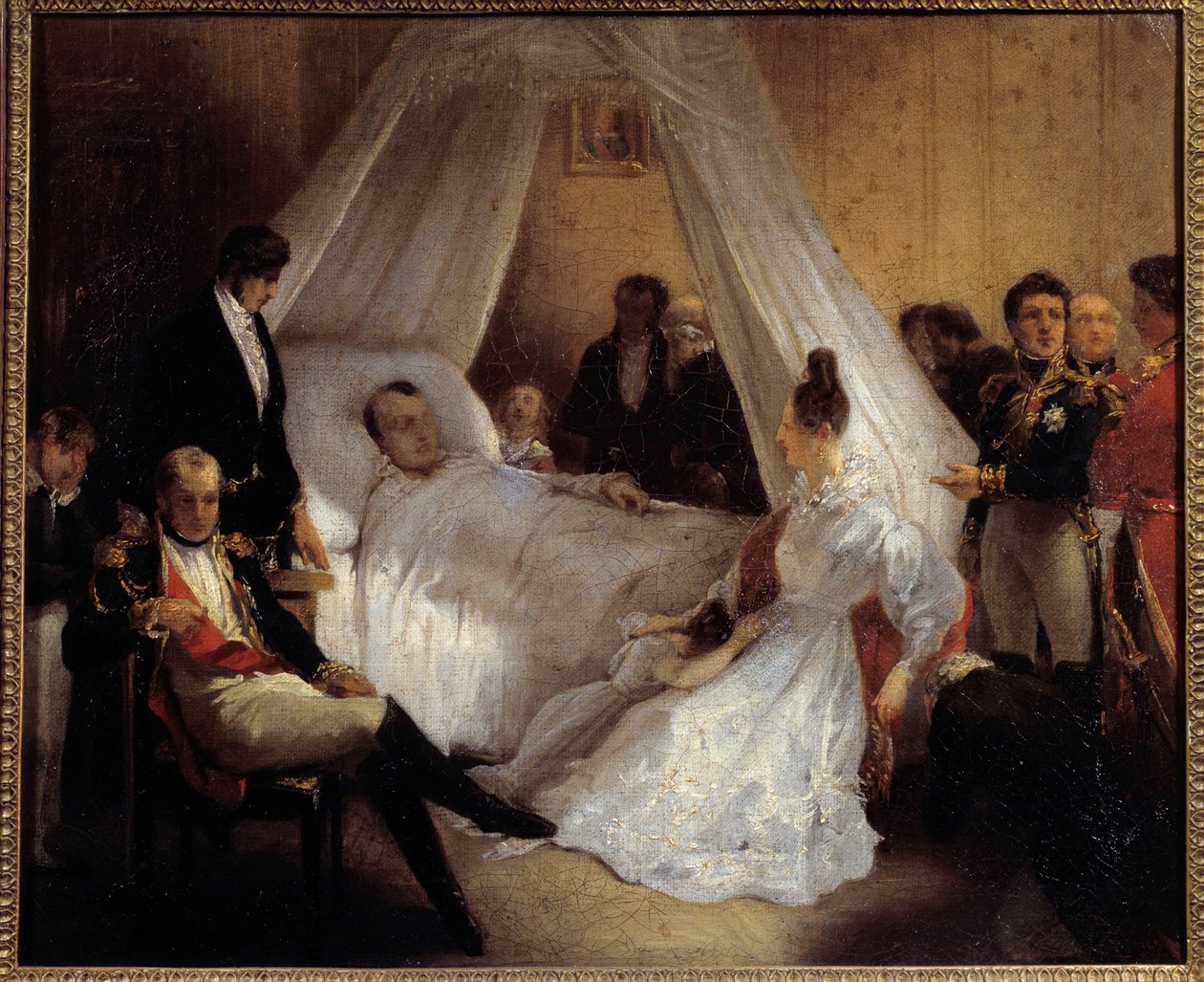 Kejser Napoleon I (1769-1821) på sit dødsleje 5/05/1821 på øen Saint Helene Maleri af Charles Augustus Steuben (1788-1856) 1821 søn. 0,37x0,45 m Ile d