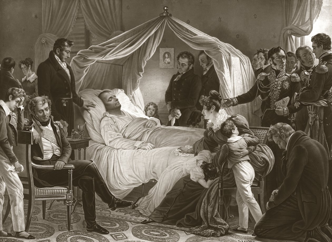 Napoleon på sit dødsleje, 5. maj 1821 af Charles Auguste after Steuben