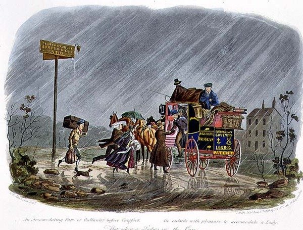 "An Accommodating Fare, or Gallantry before Comfort", indgraveret af R.G. Reeve (fl.1811-37) pub. af Thomas McLean af Charles B. (after) Newhouse