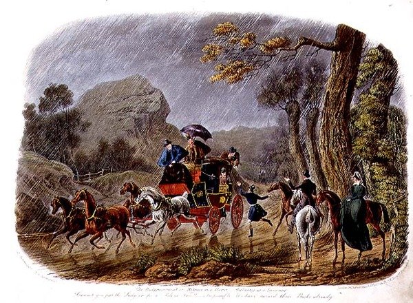 "The Disappointment, or Retreat in a Shower", indgraveret af R.G. Reeve (fl.1811-37) pub. af Thomas McLean af Charles B. (after) Newhouse