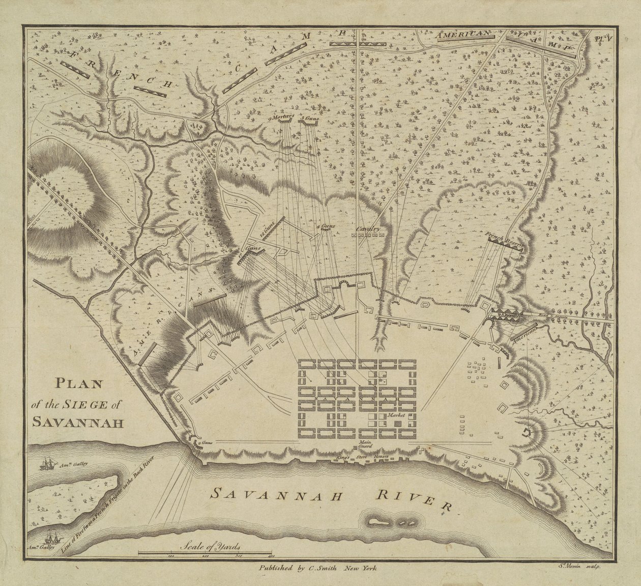 Plan for belejringen af Savannah af Charles B. J. Févret de Saint Mémin