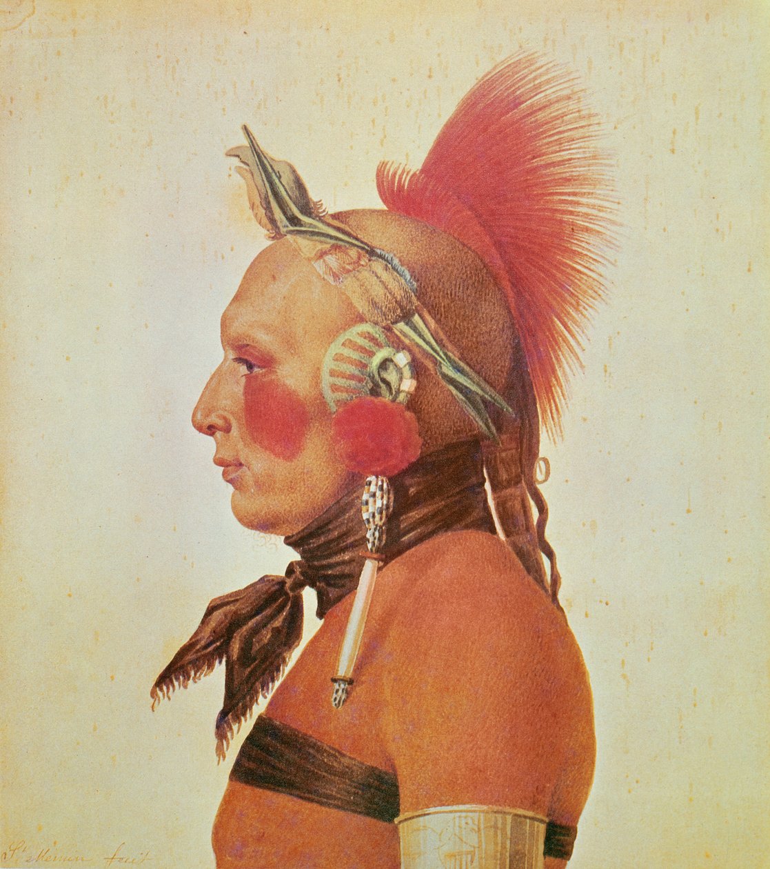 An Osage Warrior, ca. 1804 (farve litho) af Charles Balthazar Julien Févret de Saint Mémin