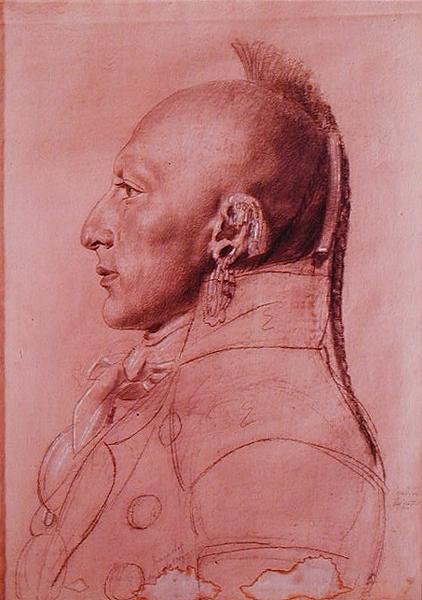 Portræt af en høvding fra de små osager, ca. 1807 (farveblyant på papir) af Charles Balthazar Julien Févret de Saint Mémin