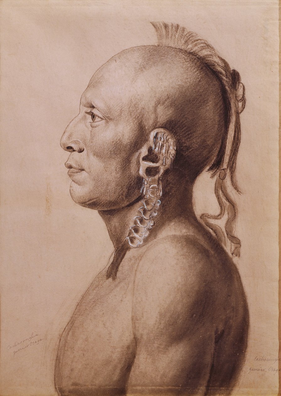 Cachasunghia, en Osage Warrior, 1806 (blyant og kul på papir) af Charles Balthazar Julien Févret de Saint Mémin