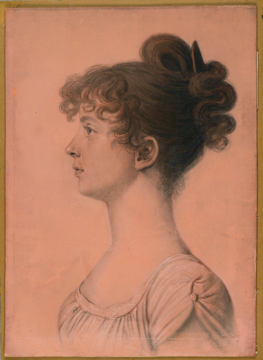 Portræt af Elizabeth Bland Mayo fra Powhattan Seat, ca. 1808 (kul, hvidt kridt og bistre pastel farveblyant på papir, der ligger om bord) af Charles Balthazar Julien Févret de Saint Mémin