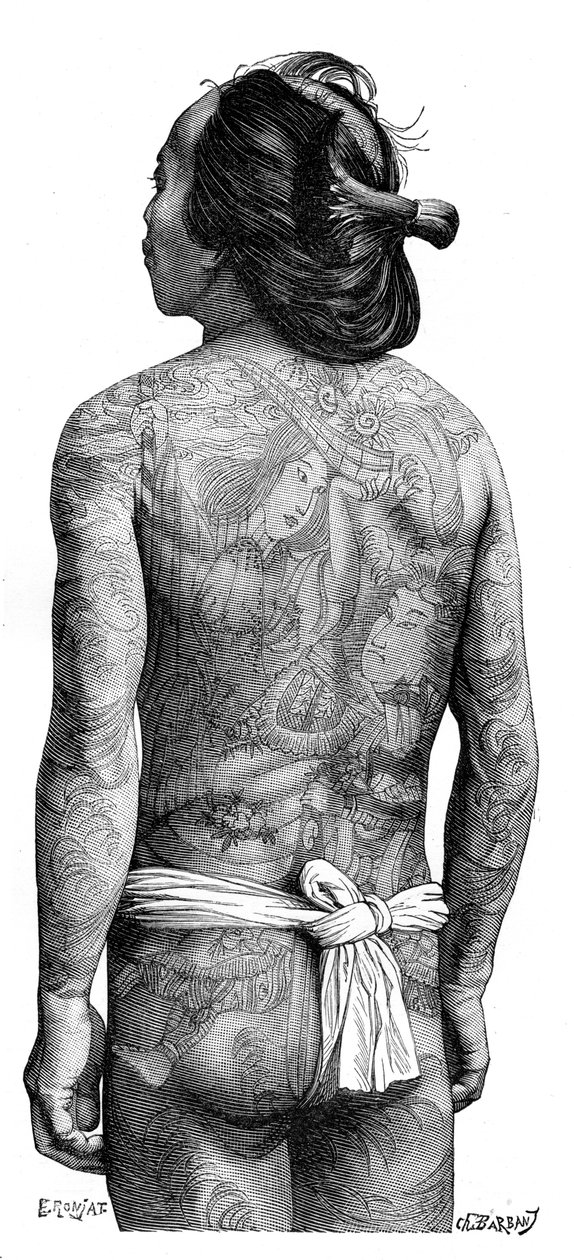 Japansk mand med tatoveret ryg, 1895. af Charles Barbant