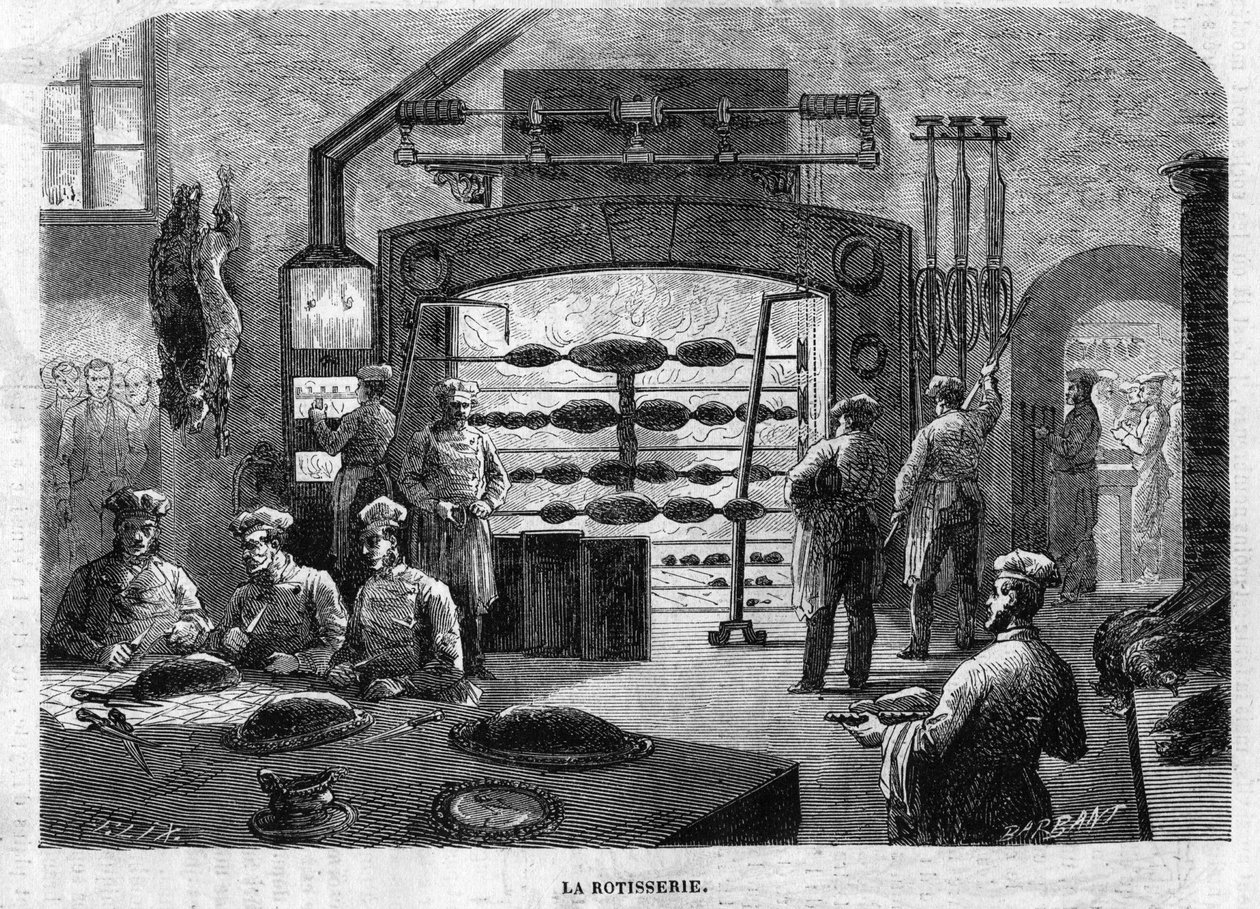 La Rotisserie des cuisines du Palais des Tuileries, i 1864. Indgravering af F. Lix og Barbant efter tegning af Moullin. af Charles Barbant