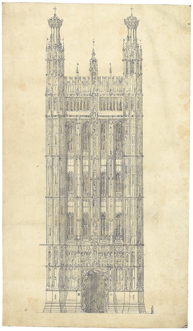 Tegning for parlamentets huse, ca. 1836-40 (pen og blæk på papir) af Charles Barry