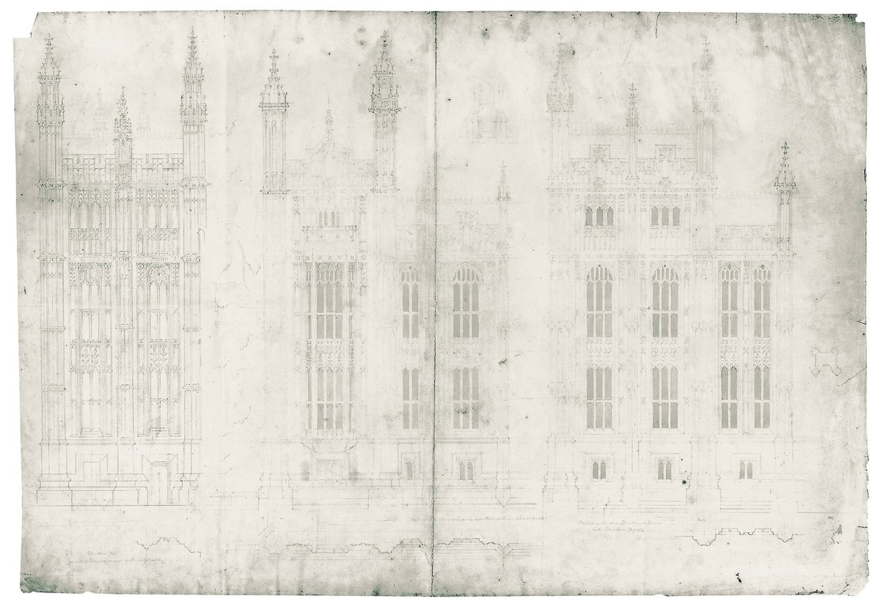 Tegning for parlamentets huse, ca. 1836-40 (pen og blæk på papir) af Charles Barry