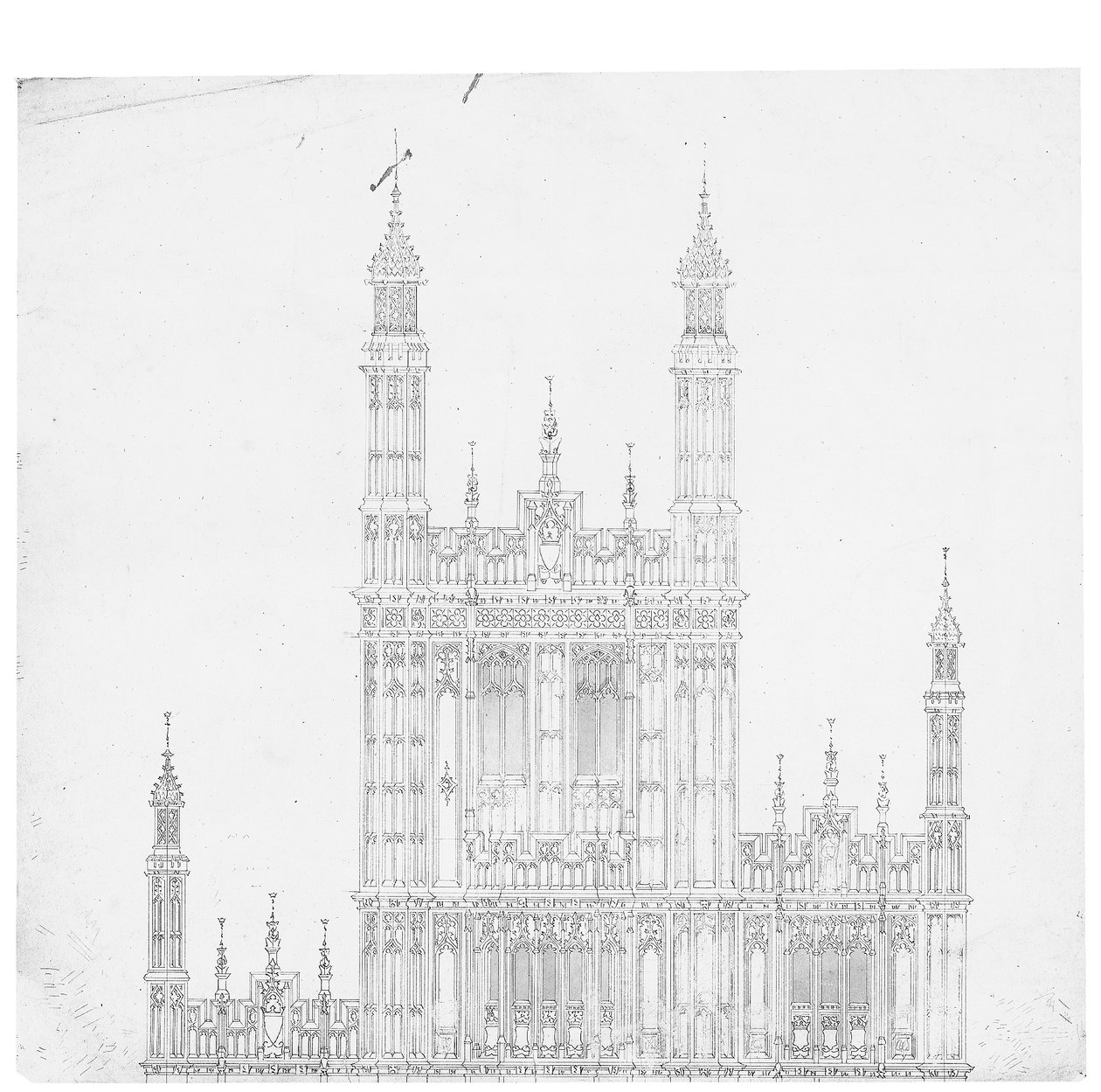 Tegning for parlamentets huse, ca. 1836-40 (pen og blæk på papir) af Charles Barry