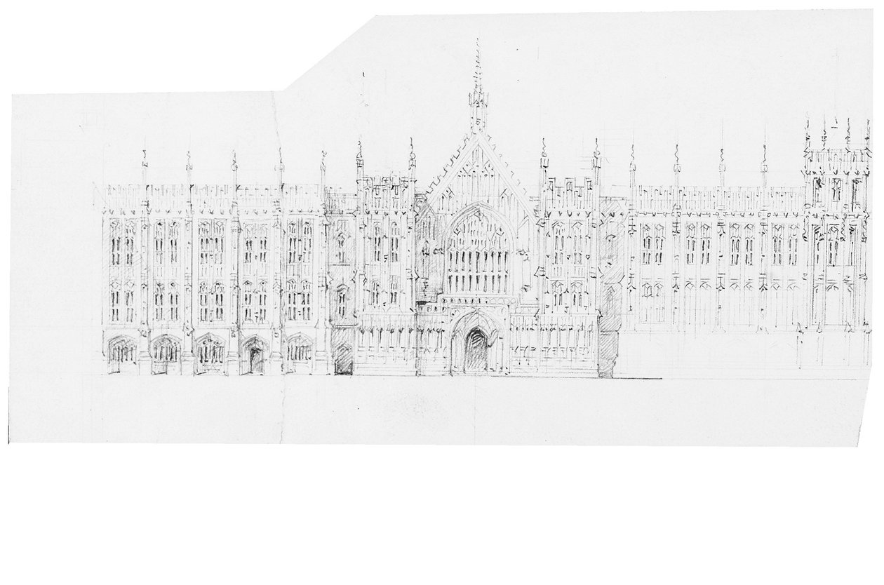 Tegning for parlamentets huse, ca. 1836-40 (blyant på papir) af Charles Barry
