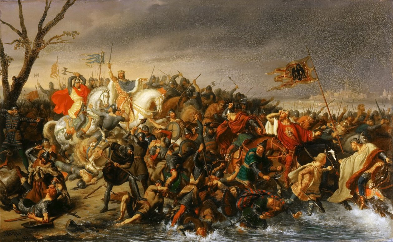 Lothair af Frankrig besejrer kejser Otto II ved bredden af Aisne, oktober 978 af Charles Barthelemy Jean Durupt