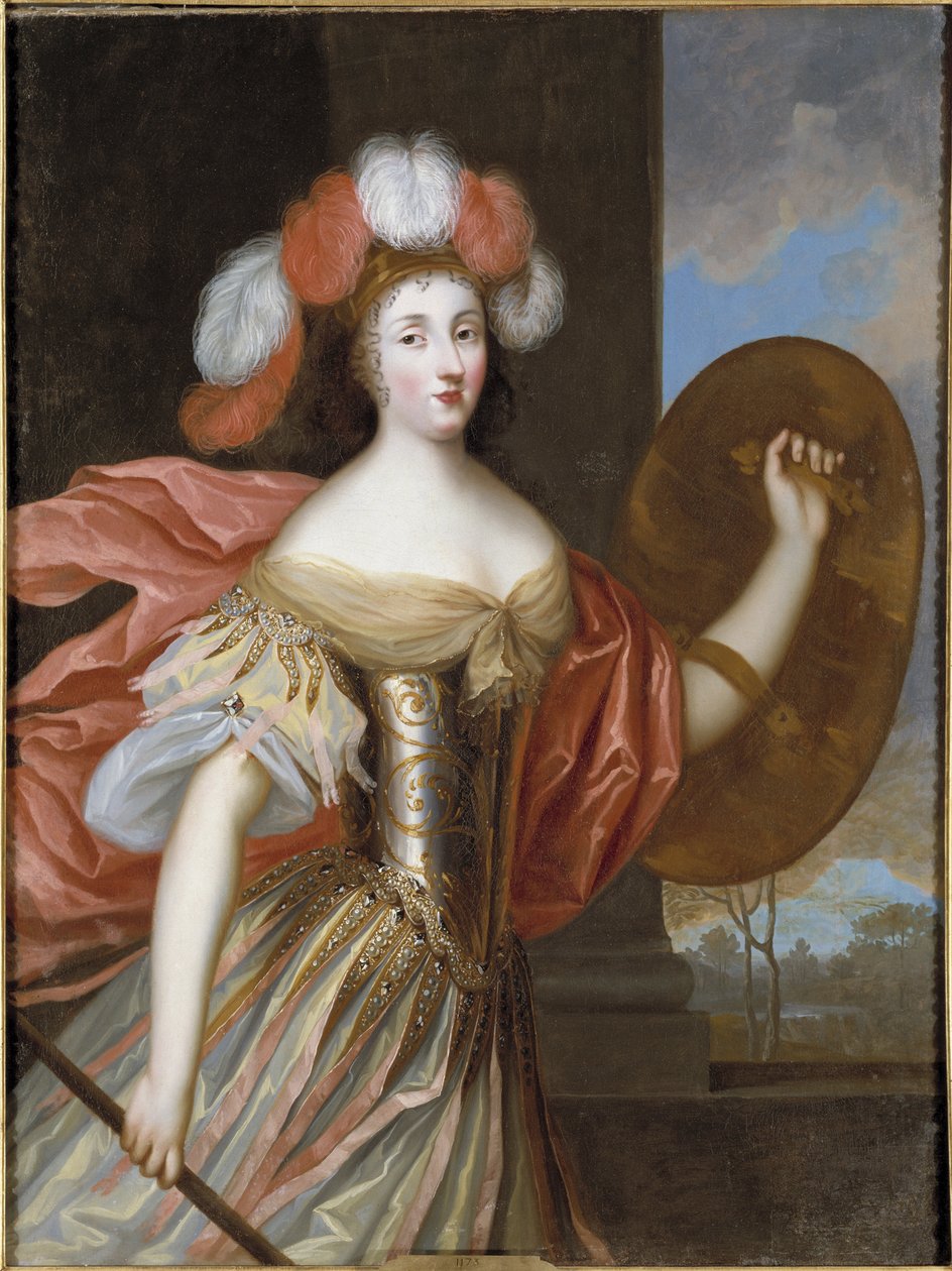 Olympe Mancini, grevinde af Soissons som Athena - Portræt af Olympia Mancini (1638-1708), grevinde af Soissons som Athena, af Beaubrun, Charles (1604-1692). Olie på lærred. Mål: 130x99 cm. Nationalmuseum Stockholm af Charles Beaubrun