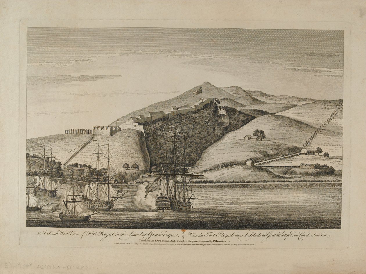 ?En sydlig udsigt over Fort Royal på øen Guadaloupe?, 1759 ca af Charles Benazech