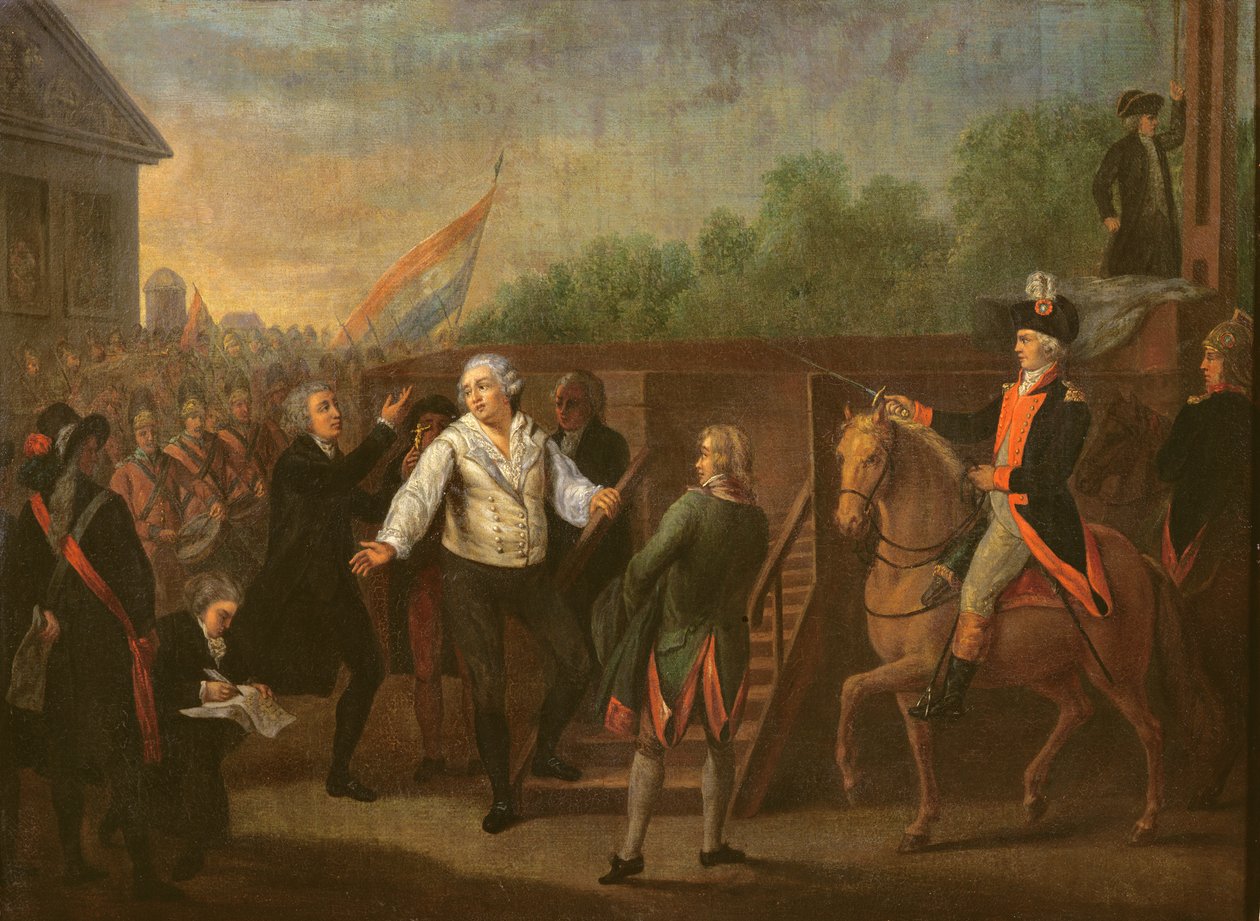 Ludvig XVI (1754-93) ved foden af stilladset, 21. januar 1793 af Charles Benazech