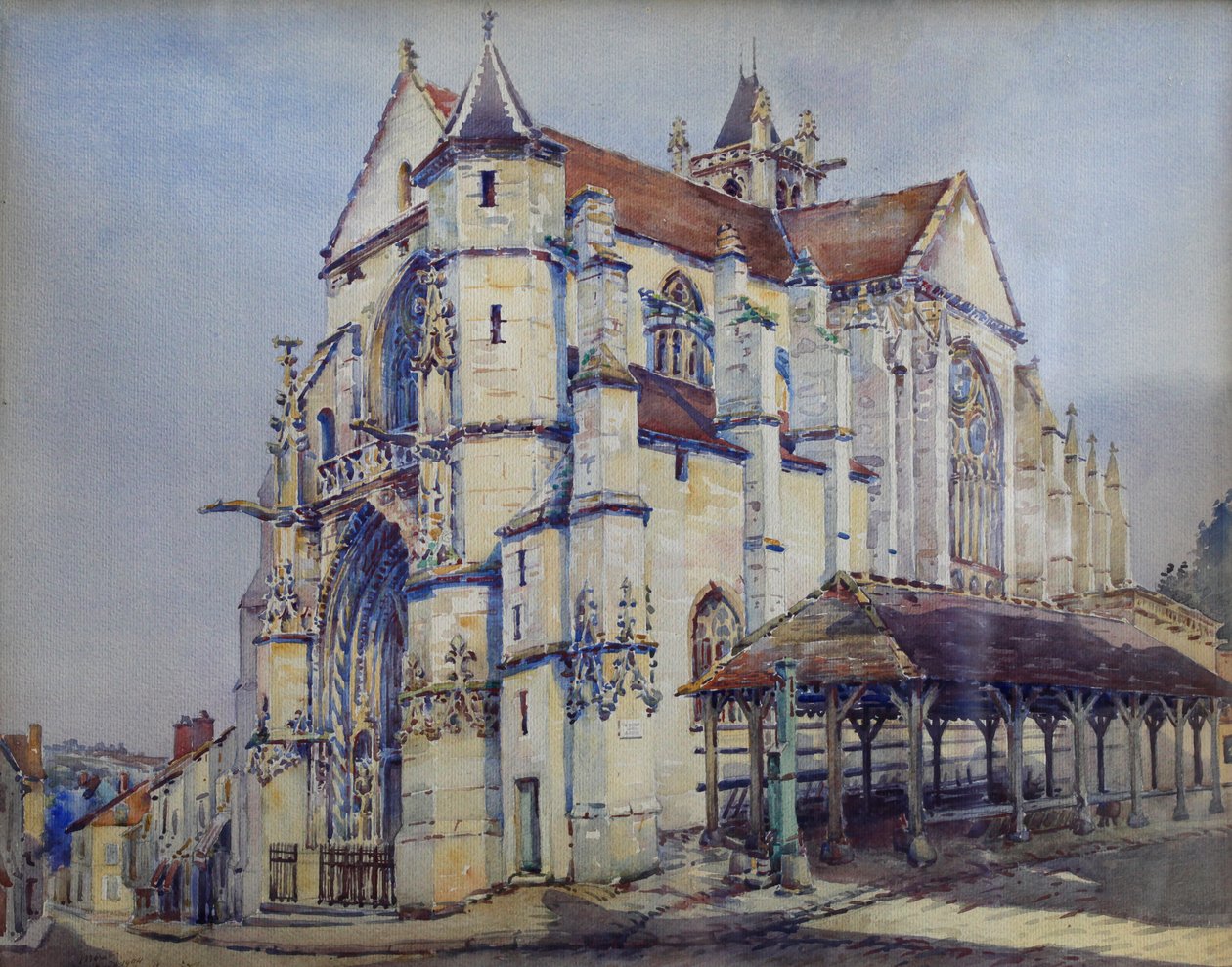 Moret sur Loing-kirken, sydsiden, ca. 1906 (akvarel) af Charles Bernier
