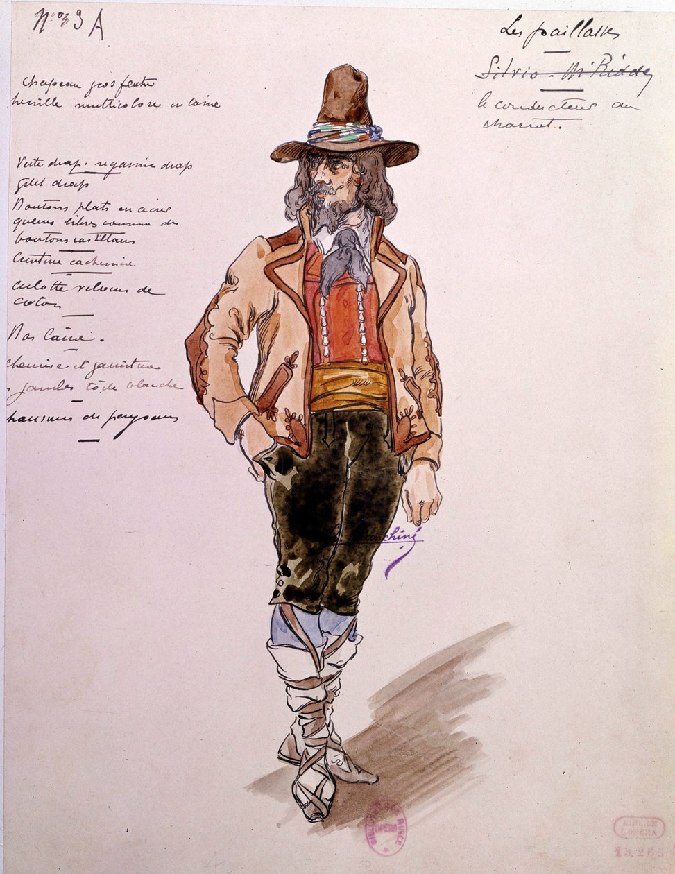 Kuskens kostume til operaen "" Paillasse"" (pagliacci, klovne) af Ruggero Leoncavallo (1857-1919) fra 1892. Akvarel af Charles Bianchini (1860-1905) af Charles Bianchini