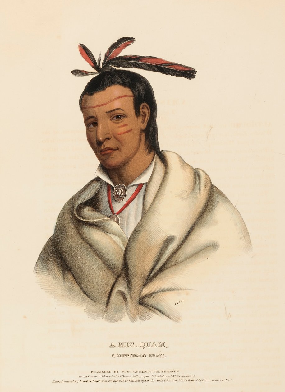 A-MIS-QUAM, A WINNEBAGO BRAVE, fra History of Indian Tribes of North America af Charles Bird King