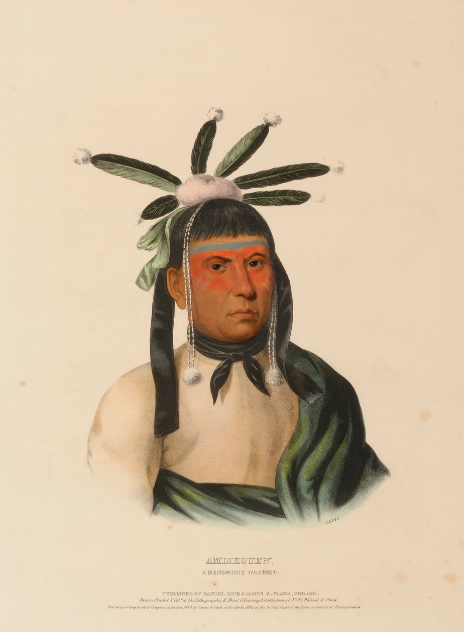 AMISKQUEW. A MENOMINIE WARRIOR, fra History of the Indian Tribes of North America. af Charles Bird King
